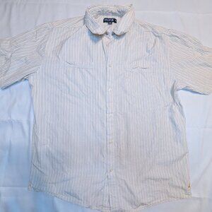 Hurley Cream, Navy, Gold Striped Button Short Sleeve Shirt
